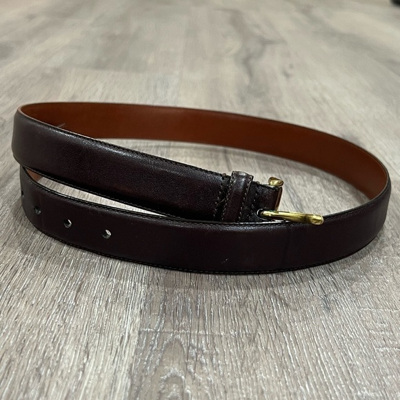 Coach Leather Dark Brown 34” Brass Buckle Staple Dress Belt Italian Leather - Picture 3 of 8